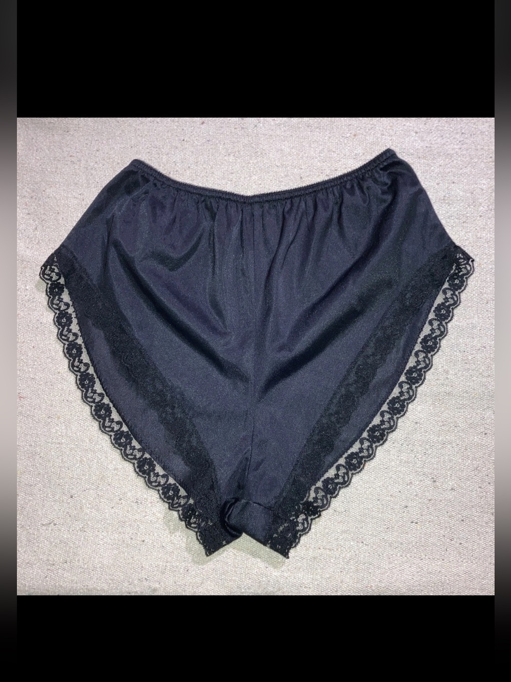 Vintage 80s Fredericks Of Hollywood Black Nylon Lace Trim Tap Pants Panties L